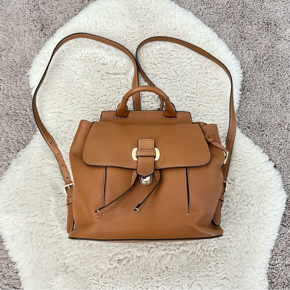 Like New Michael Kors Romy Acorn/Brown Pebbled Leather Backpack with Dust Bag - Picture 3 of 14